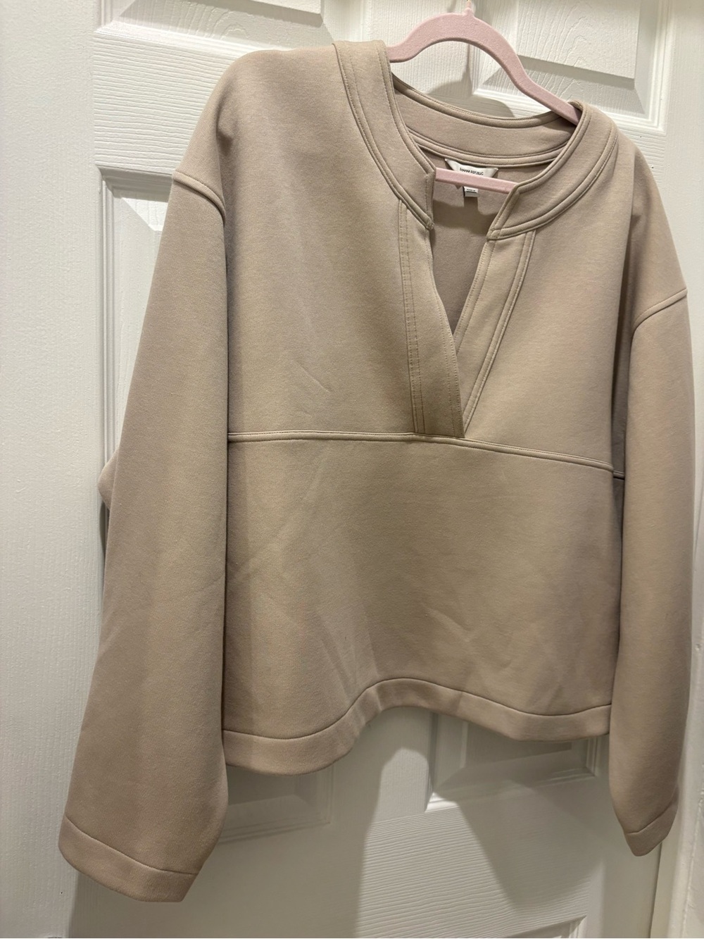 Banana Republic Scuba Split-Neck Sweatshirt Taupe Beige Size M Oversized - Picture 10 of 10